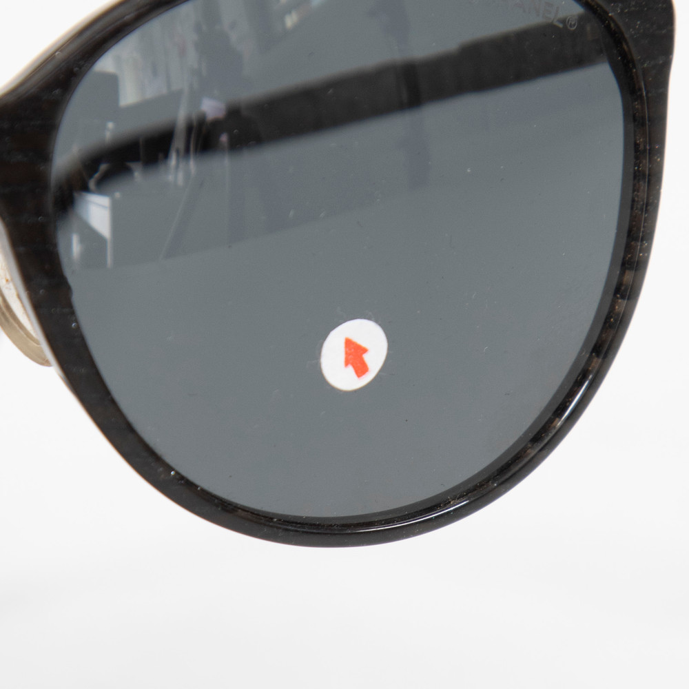 Chanel Black Embellished Arm Round Sunglasses