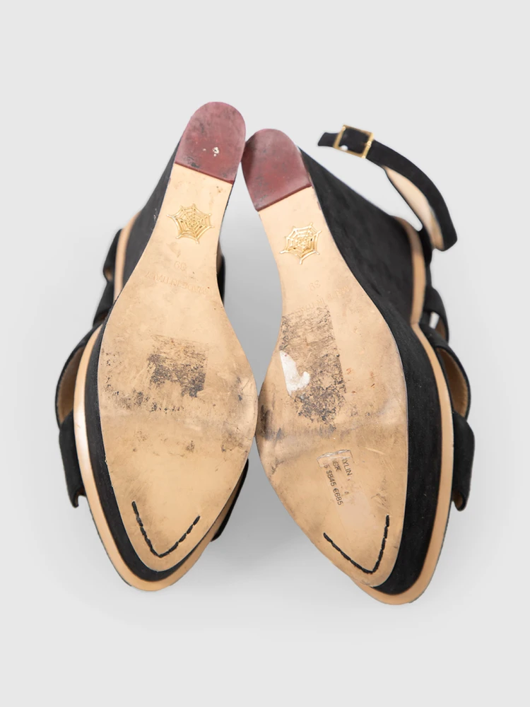Charlotte Olympia Black Platform Suede Strappy Sandals