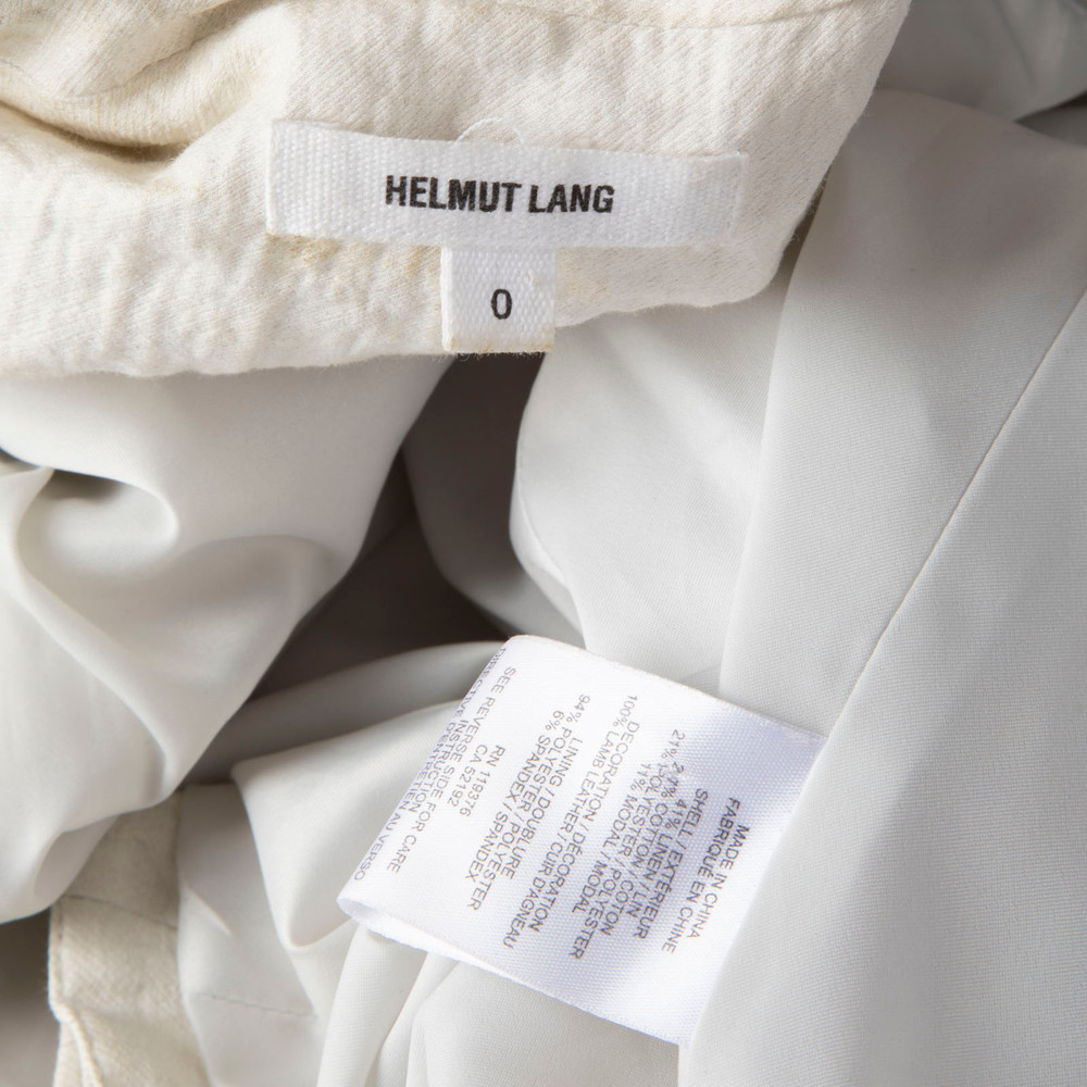 Helmut Lang Ecru & Black Leather Sleeves Blazer
