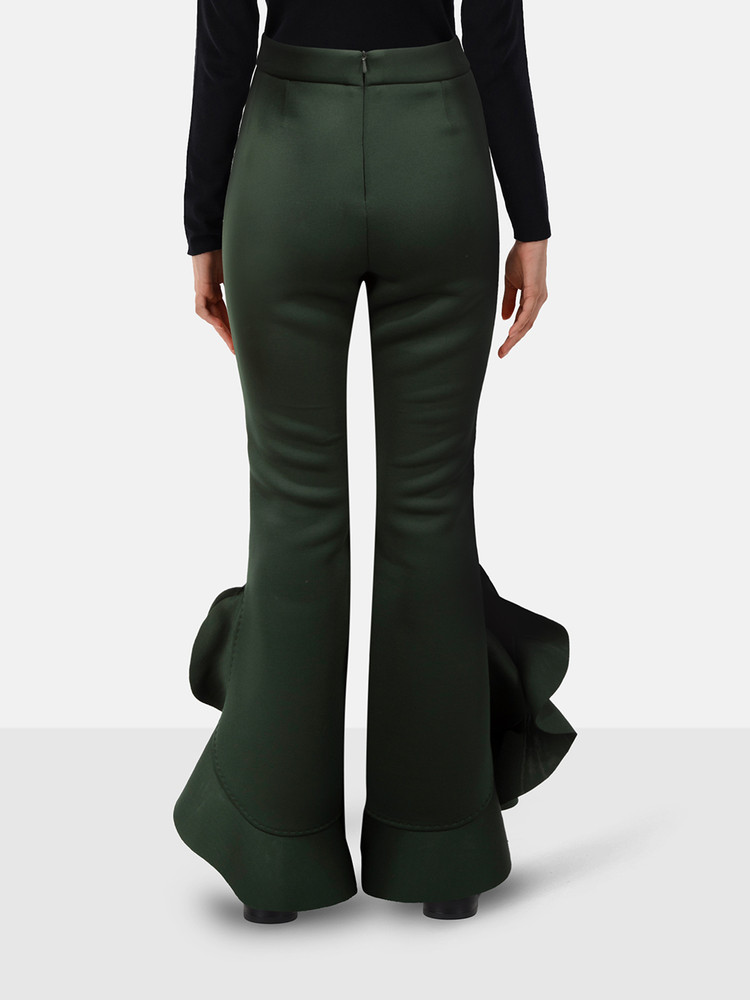Cynthia Rowley Green Flounced Hem Trousers