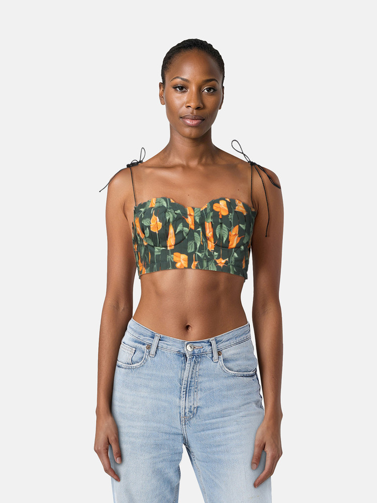 Agua by Agua Bendita Green & Orange Pleated Top