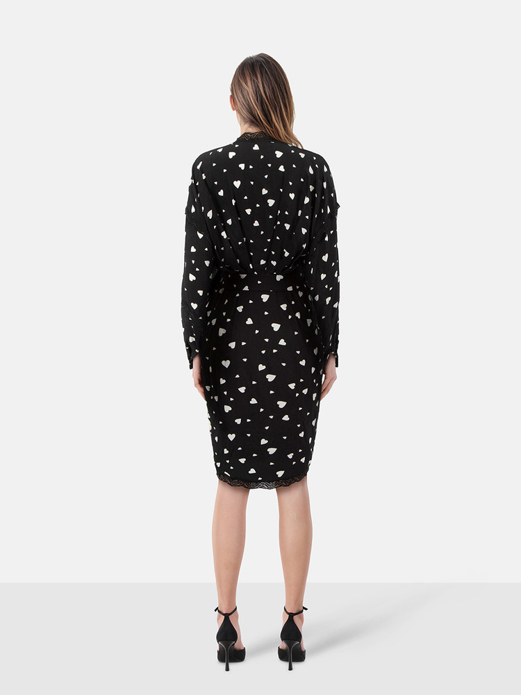 Essentiel Antwerp Black Heart Print Wrap Dress