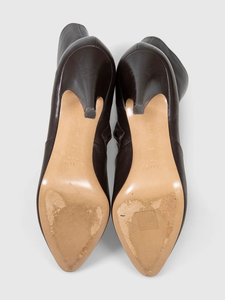 Céline Brown Leather Pointed Toe Heeled Boots