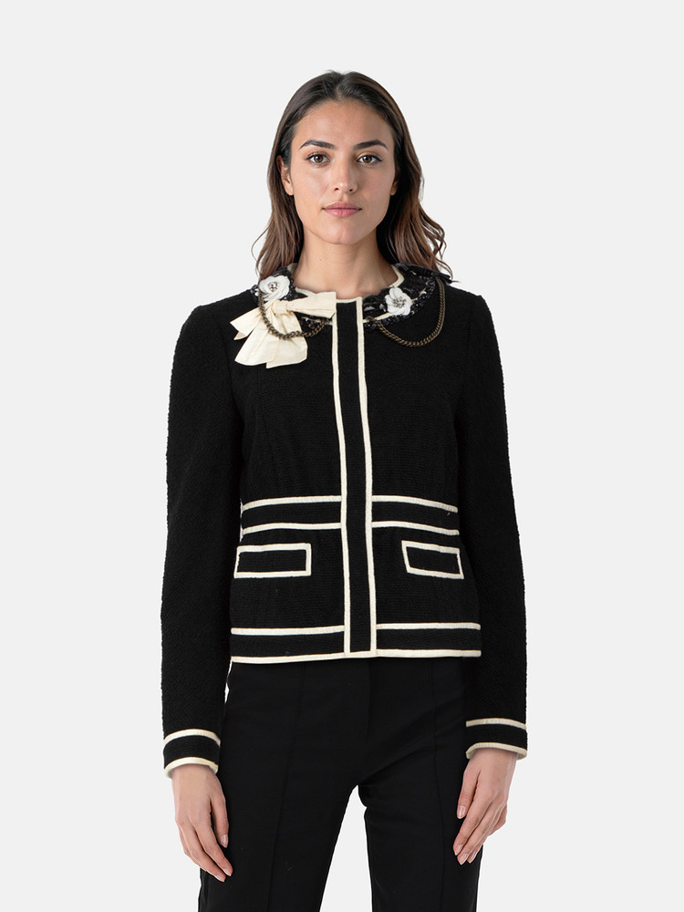 Moschino Black Wool Bow Embellished Detail Jacket
