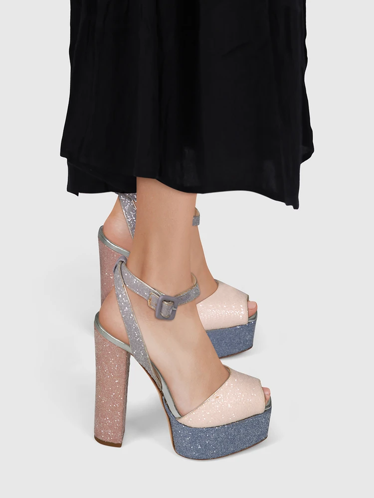 Giuseppe Zanotti Pink & Blue Glitter Platform Heels