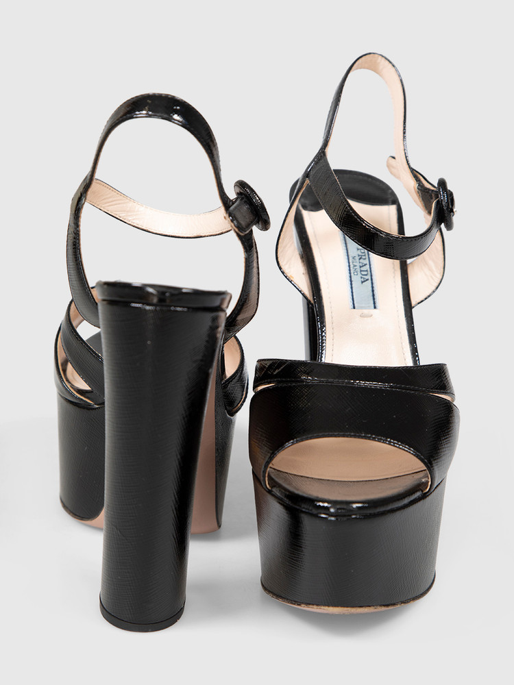 Prada Black Patent Saffiano Platform Heels