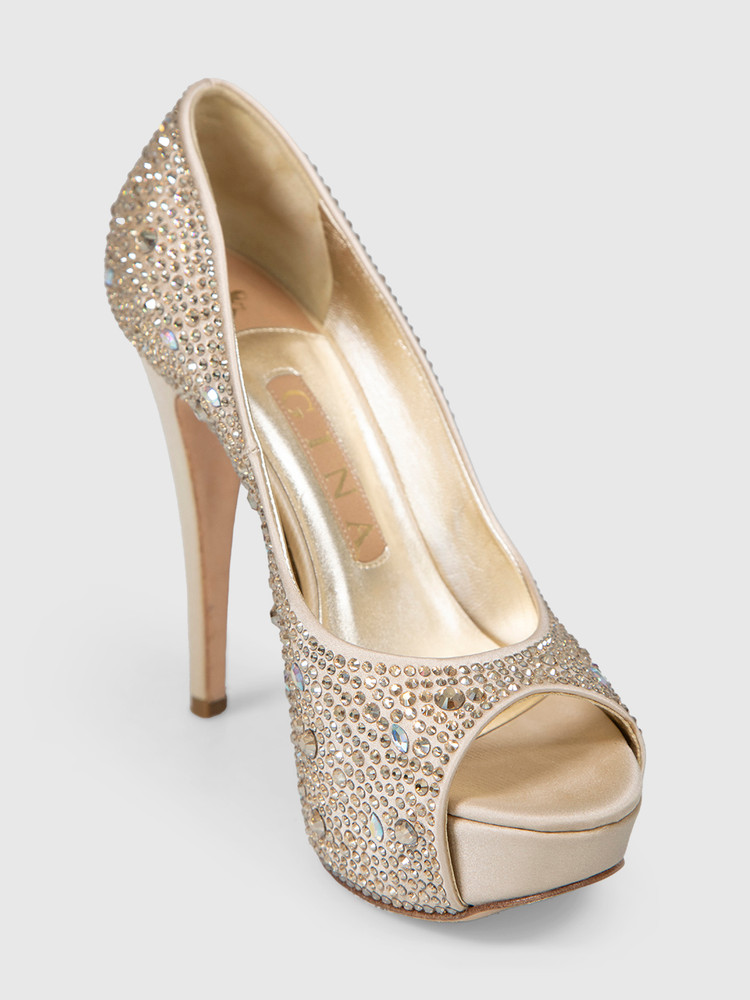Gina Gold Crystal Peep Toe Heels