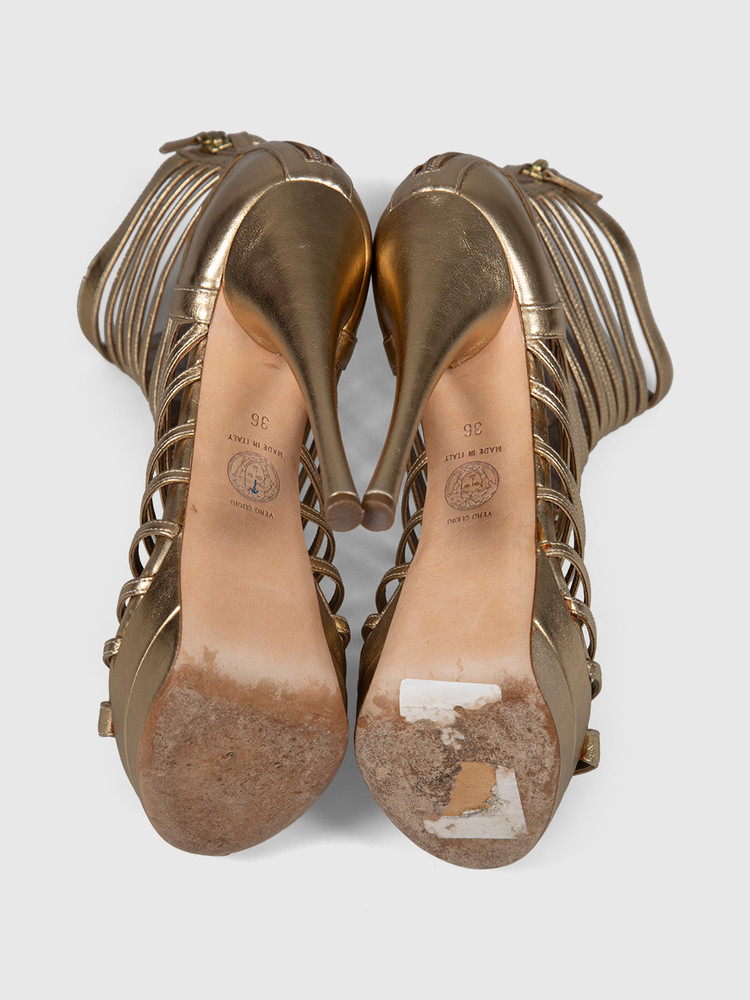 Versace Gold Leather Caged Platform Heels