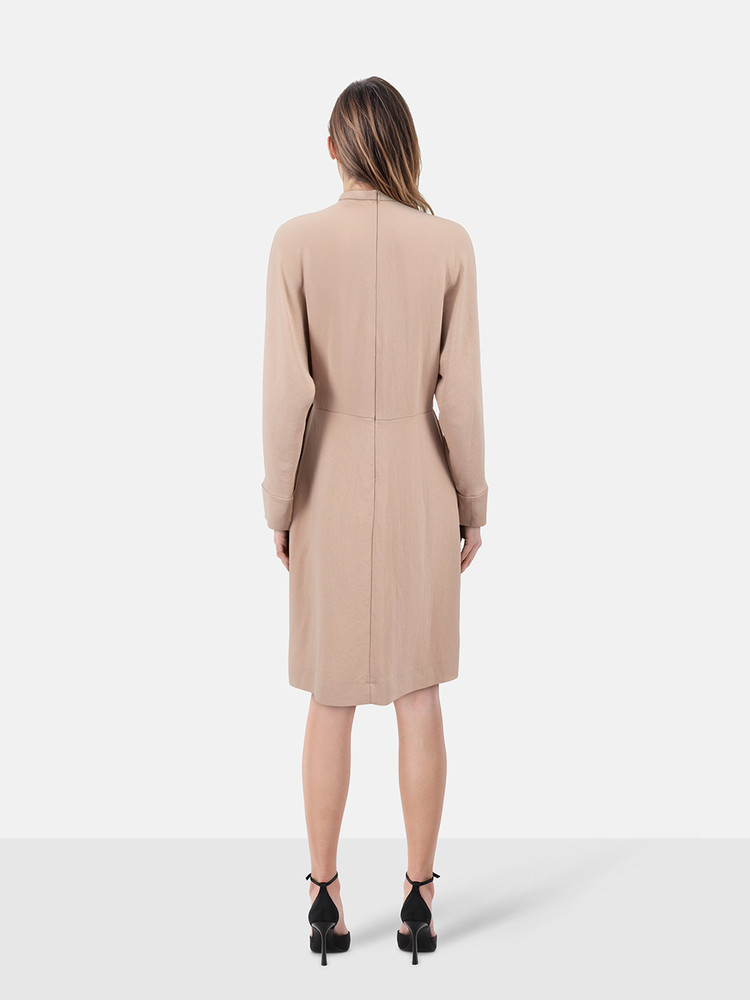 Iro Beige Long Sleeve Pleated Dress