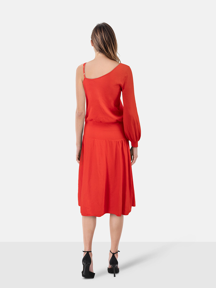 A.L.C. Red Off Shoulder Strappy Midi Dress
