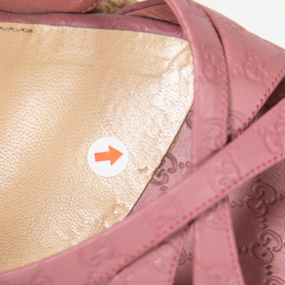 Gucci Pink Monogram Leather Wedge Sandals