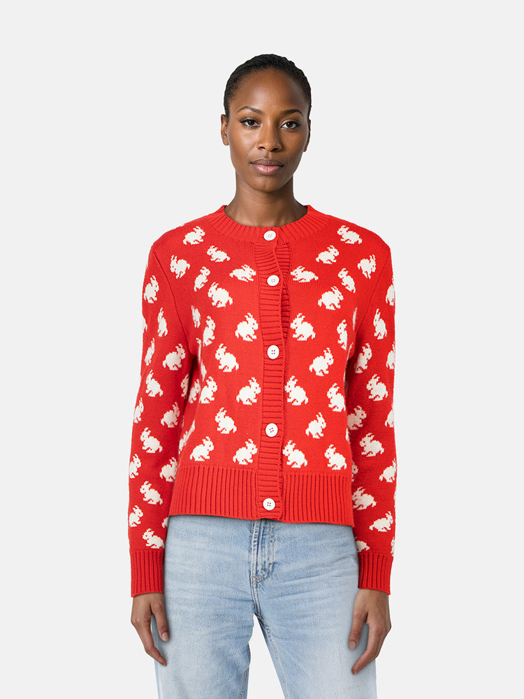 Céline Red Wool Rabbit Knit Cardigan