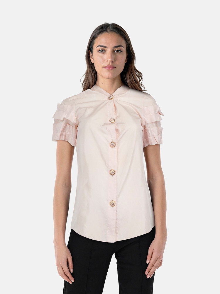 Chanel Pink Silk Pleated Sleeves Blouse