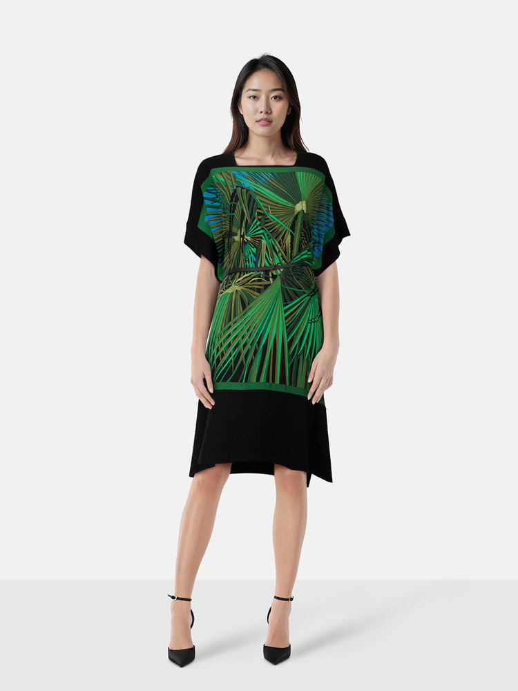 Hermès Black & Green Belted Kaftan Dress