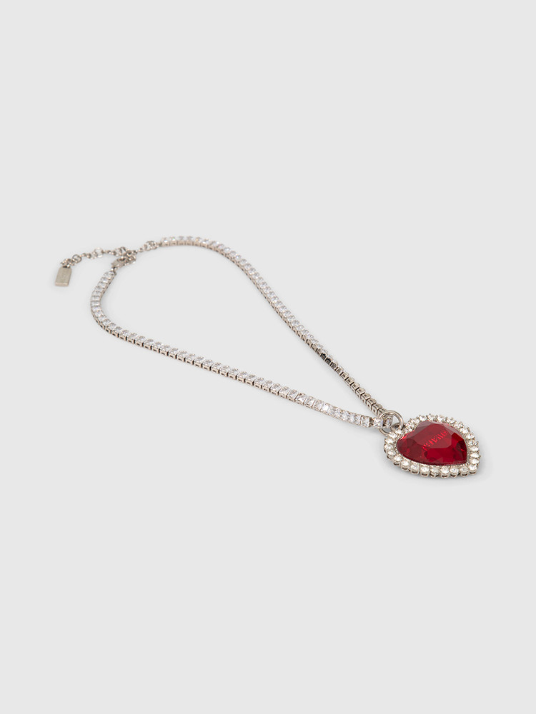 Vetements Red Heart Crystal Embellished Necklace