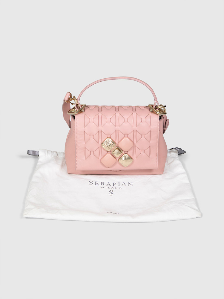 Serapian Pink Leather Woven Top Handle 1928 Bag