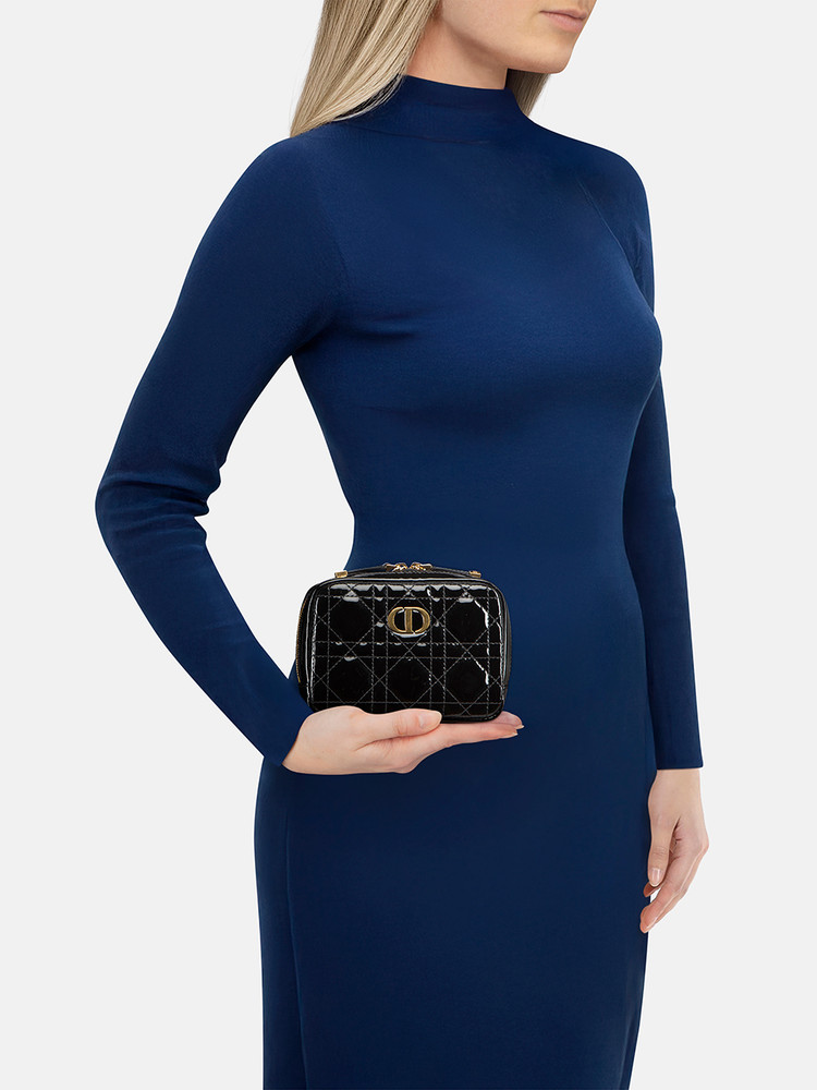 Dior Black Patent Leather Caro Zipped Pouch