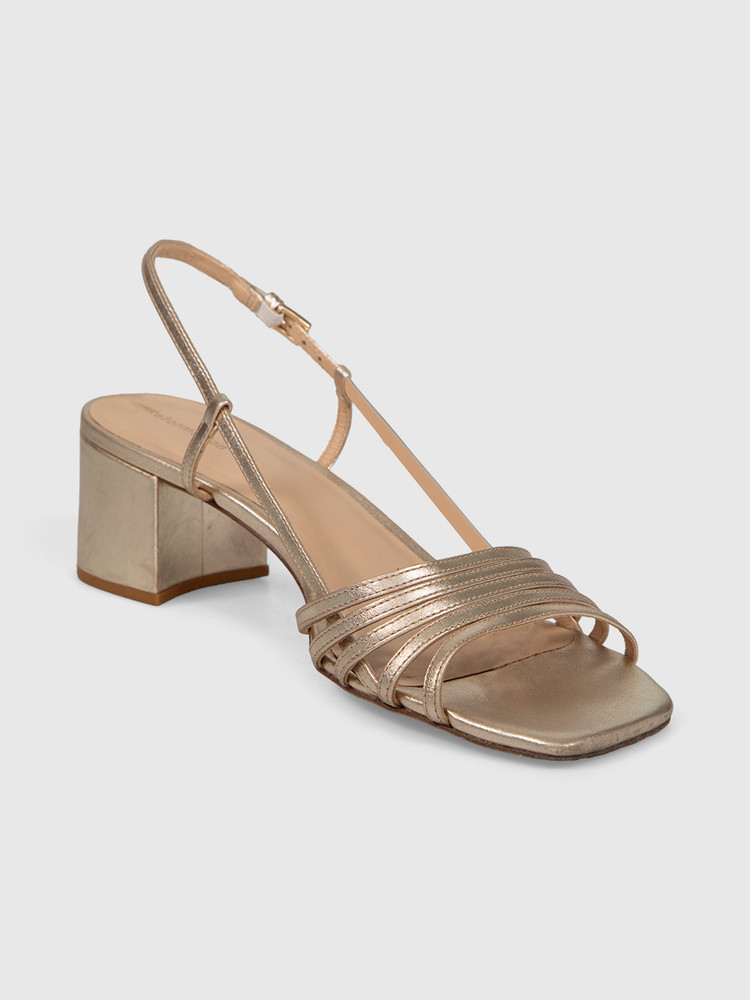 Reformation Gold Leather Millie Lattice Sandal Heels