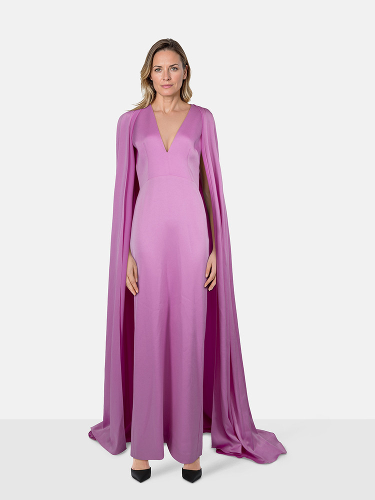 Alex Perry Pink V-Neck Maxi Cape Dress