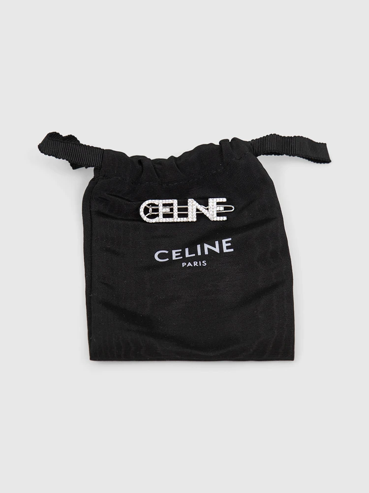 Céline Silver Logo Crystal Hair Clip