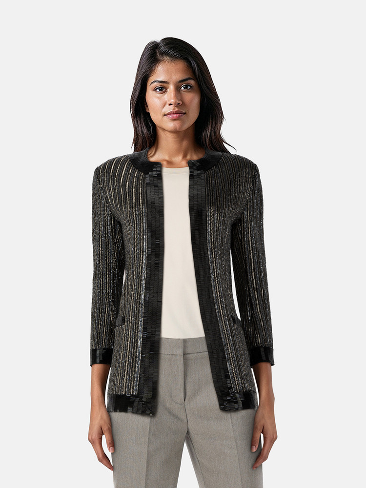 Saint Laurent Grey Sequinned Blazer