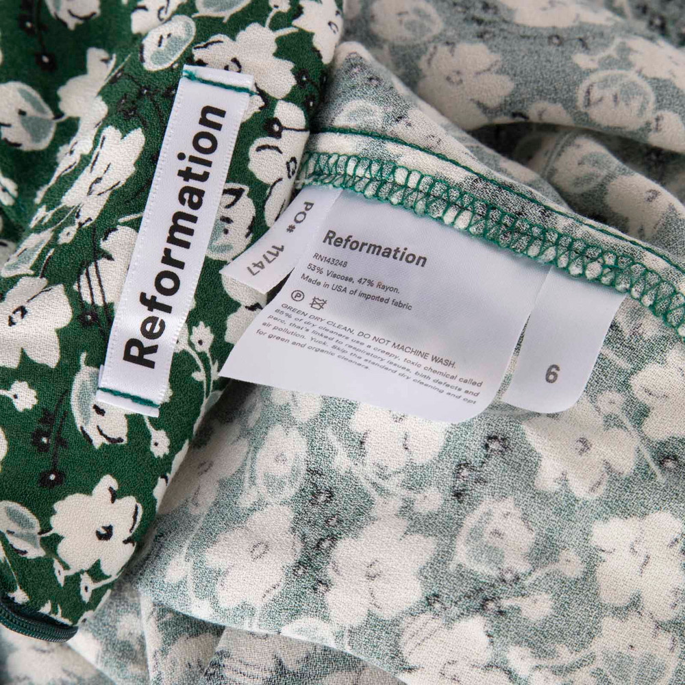 Reformation Green Floral Long Sleeve Dress