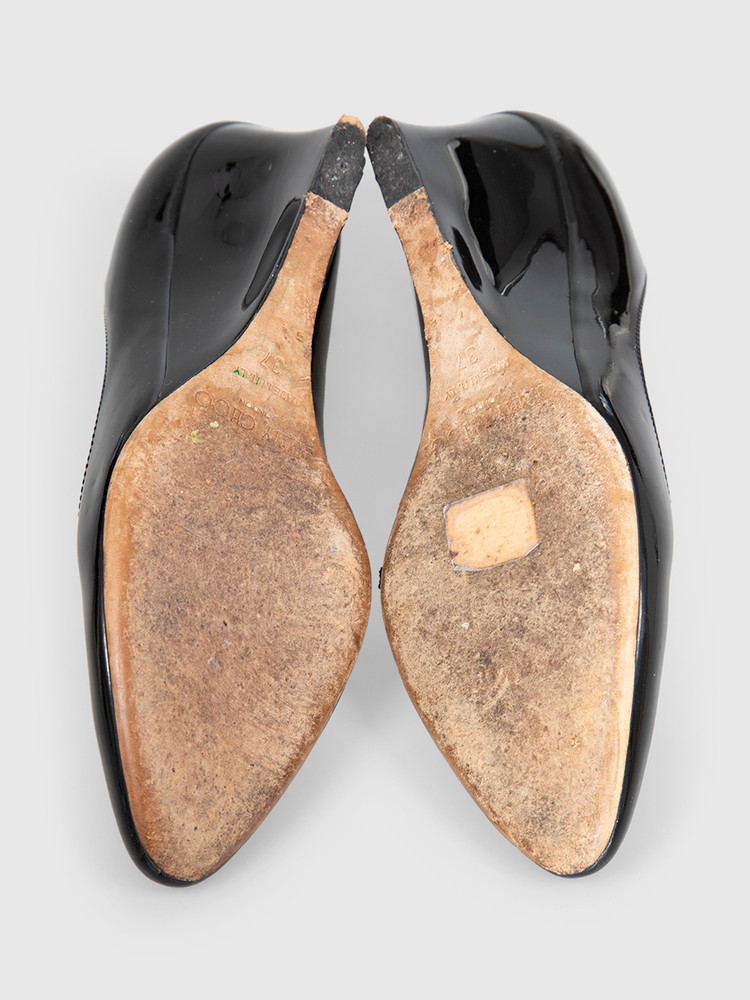 Jimmy Choo Black Patent Almond Toe Wedges