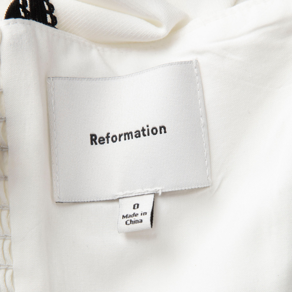 Reformation White Sleeveless Black Lace Trim Top