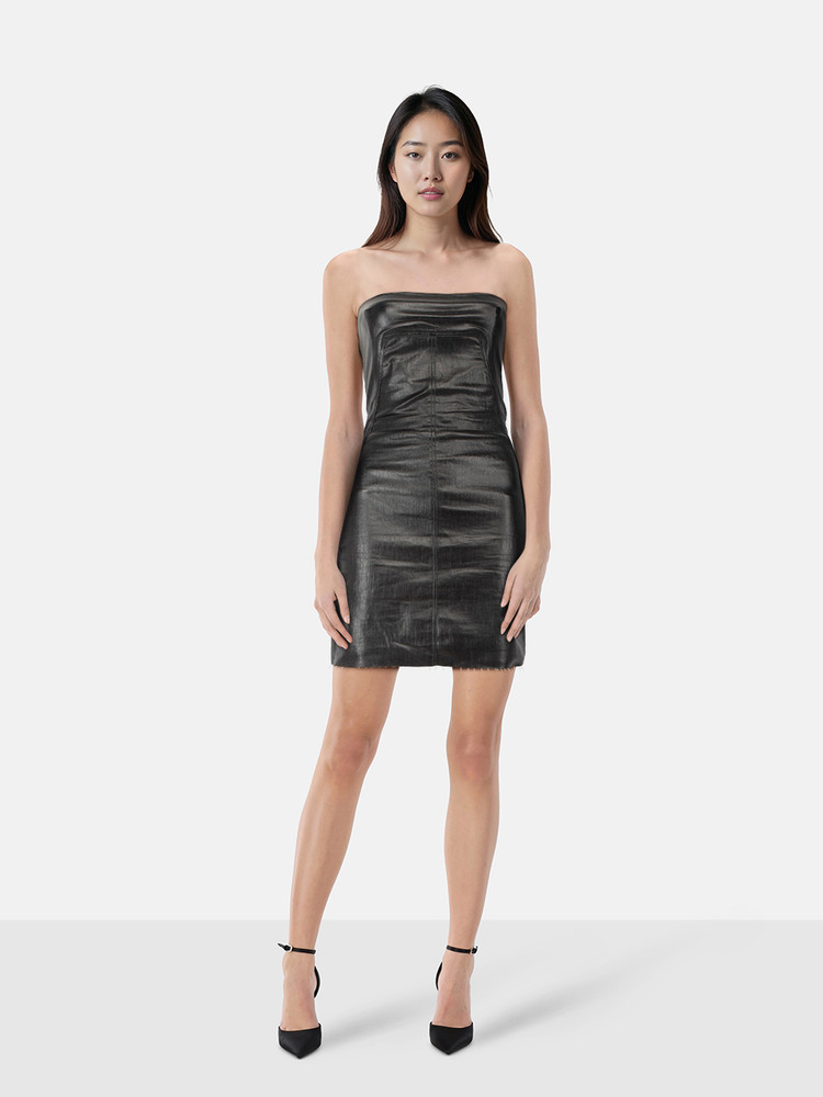 Rick Owens Black Coated Denim Strapless Dress