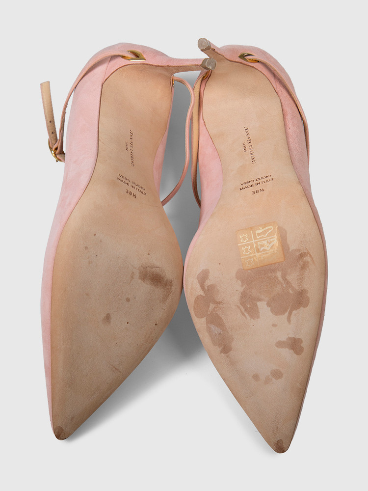 Jennifer Chamandi Pink Suede Anke Strap Heels