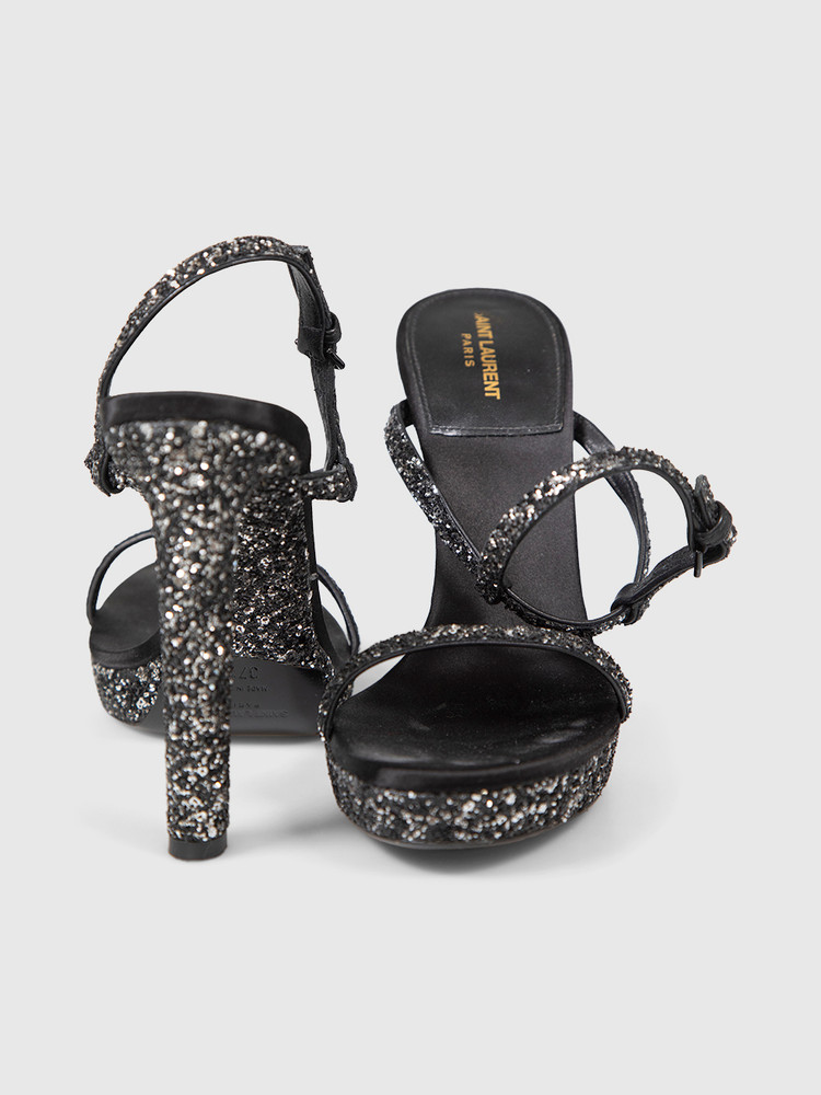 Saint Laurent Black Glitter High Heel Sandals