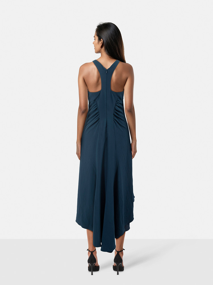 Halston Heritage Navy Midi Ruched Detail Dress