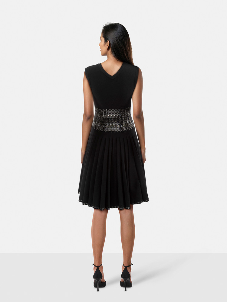 Alaïa Black Patterned Flared Dress