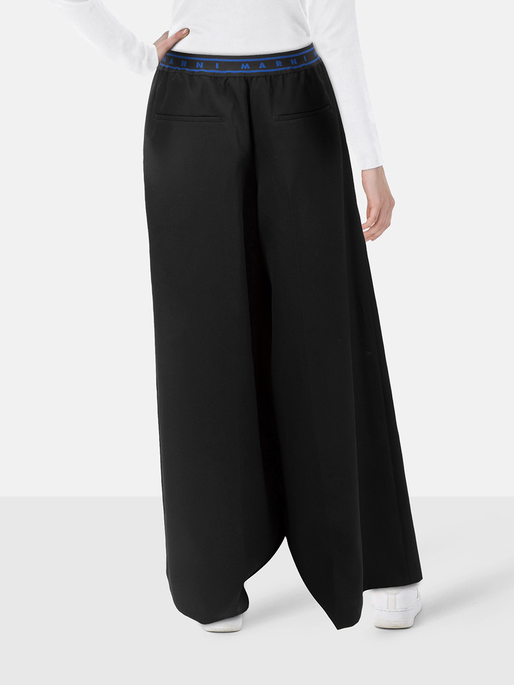 Marni Black Logo Waistband Wide Leg Trousers