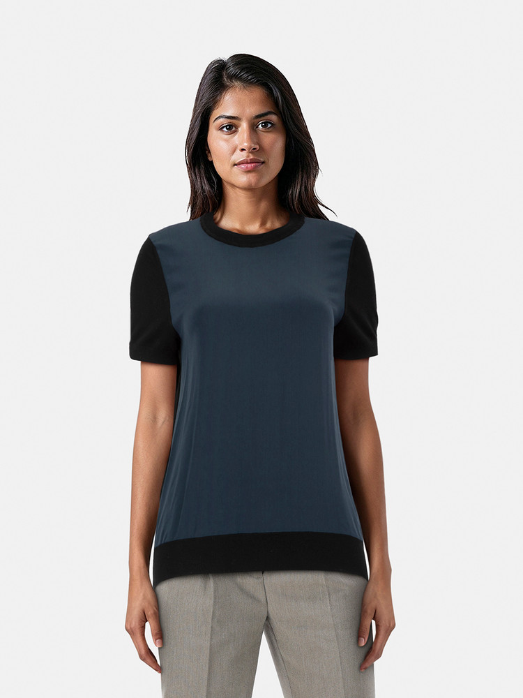 Fendi Navy & Black Wool & Silk Top