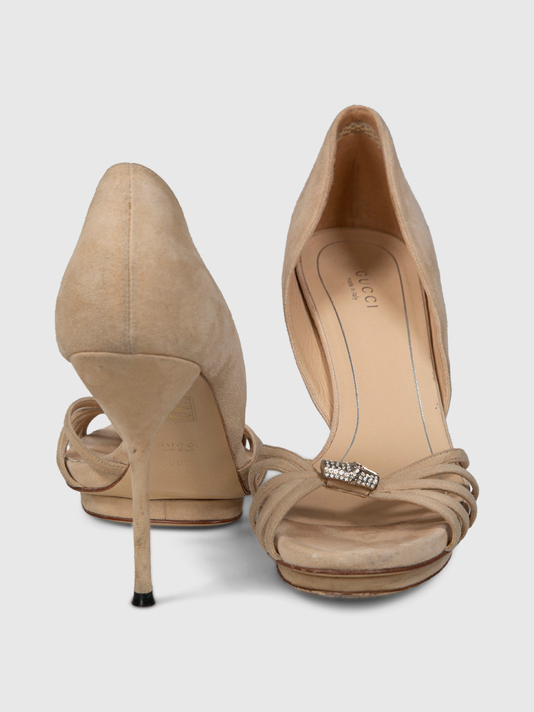 Gucci Beige Suede Gemstone Accent Sandals
