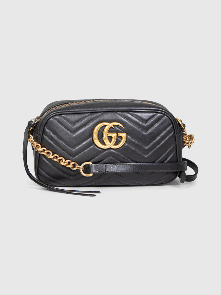 Gucci Black Leather GG Marmont Mini Camera Bag