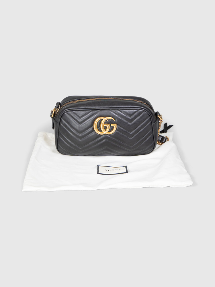 Gucci Black Leather GG Marmont Mini Camera Bag
