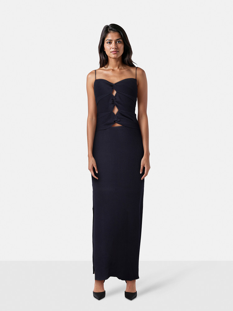 Cult Gaia Navy Knit Ribbed Long Dress