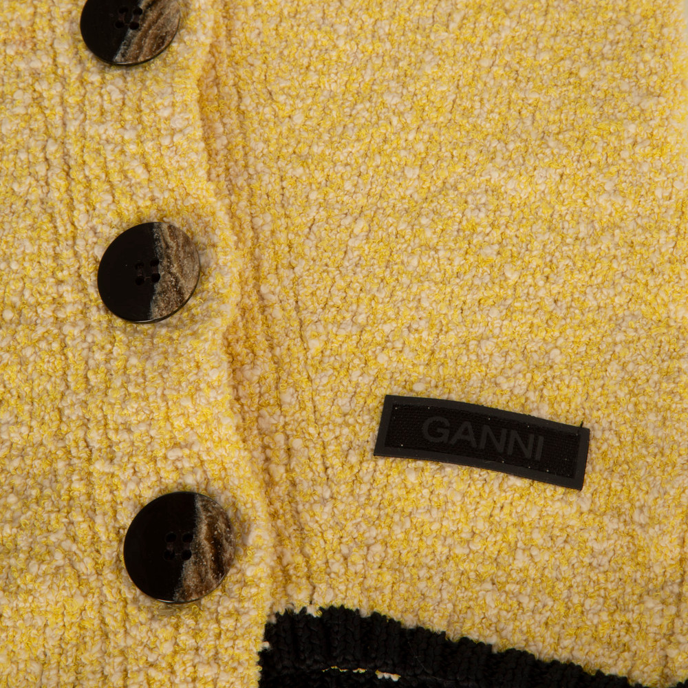 Ganni Yellow Asymmetric Button Cardigan
