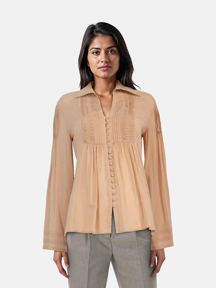 Roberto Cavalli Class Roberto Cavalli  Beige Pin Tuck Detail Blouse