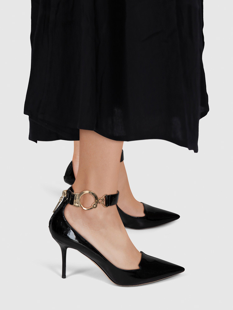 Jimmy Choo Black Patient Point Toe Key Zip Heels