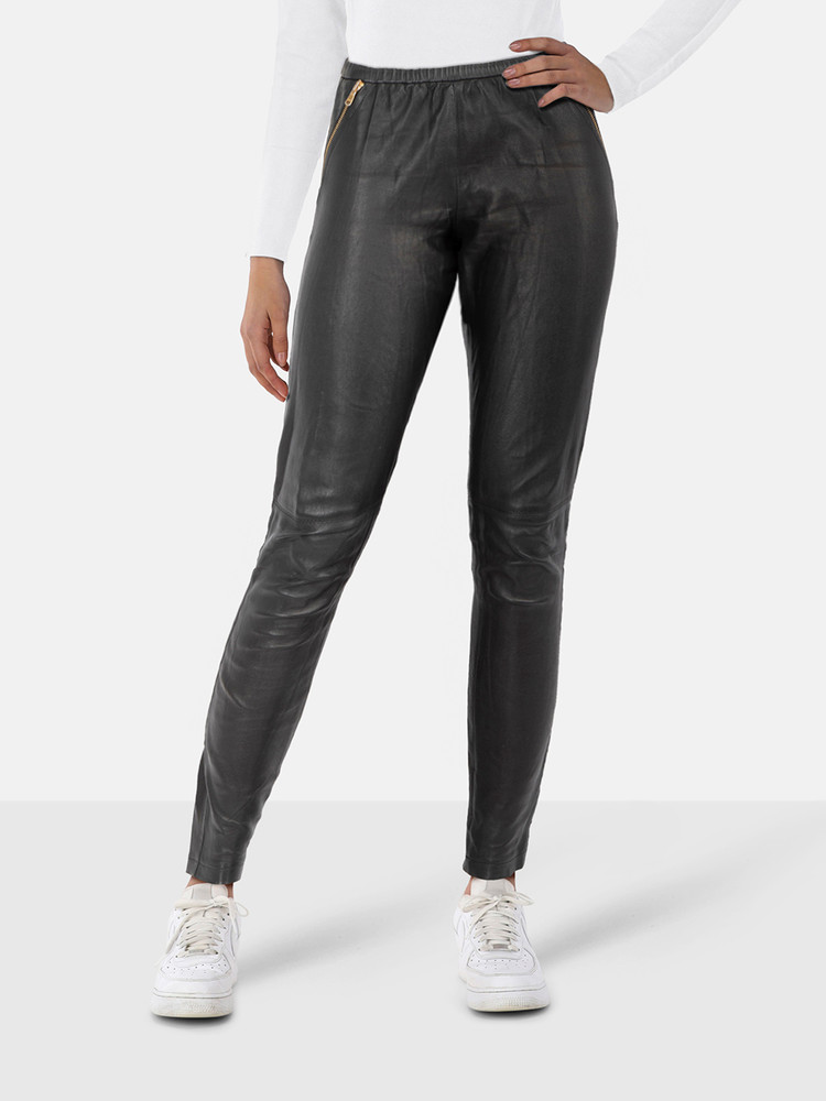 Emilio Pucci Black Leather Zipped Leggings