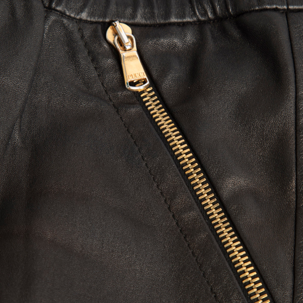Emilio Pucci Black Leather Zipped Leggings