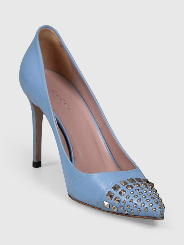 Gucci Blue Stud Detail Pointed Toe Pumps