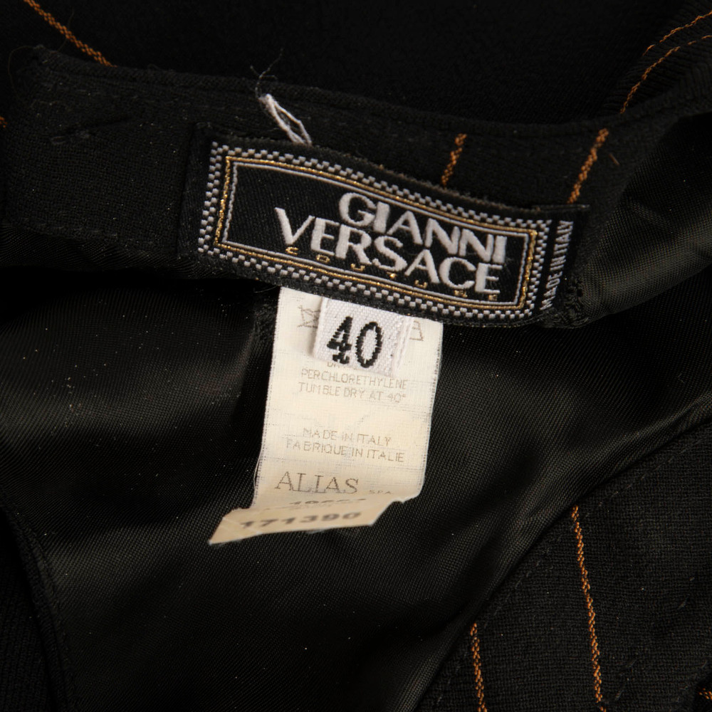 Versace Black Wool Chevron Sleeveless Dress