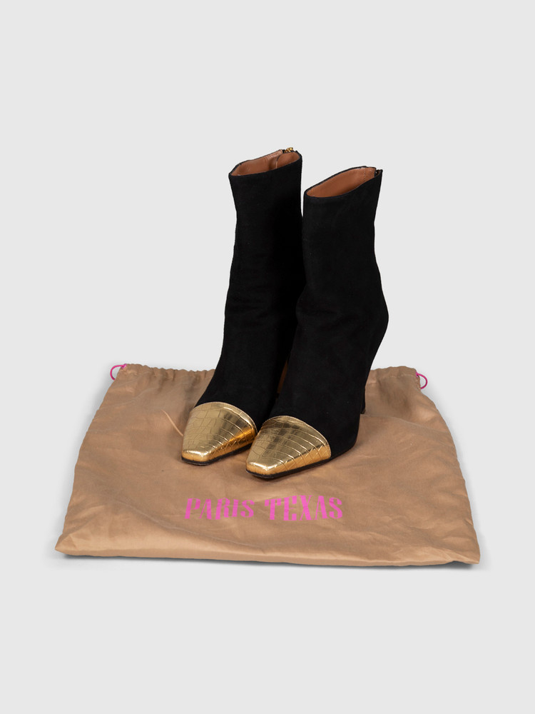 Paris Texas Black Suede Gold Cap Toe Boots