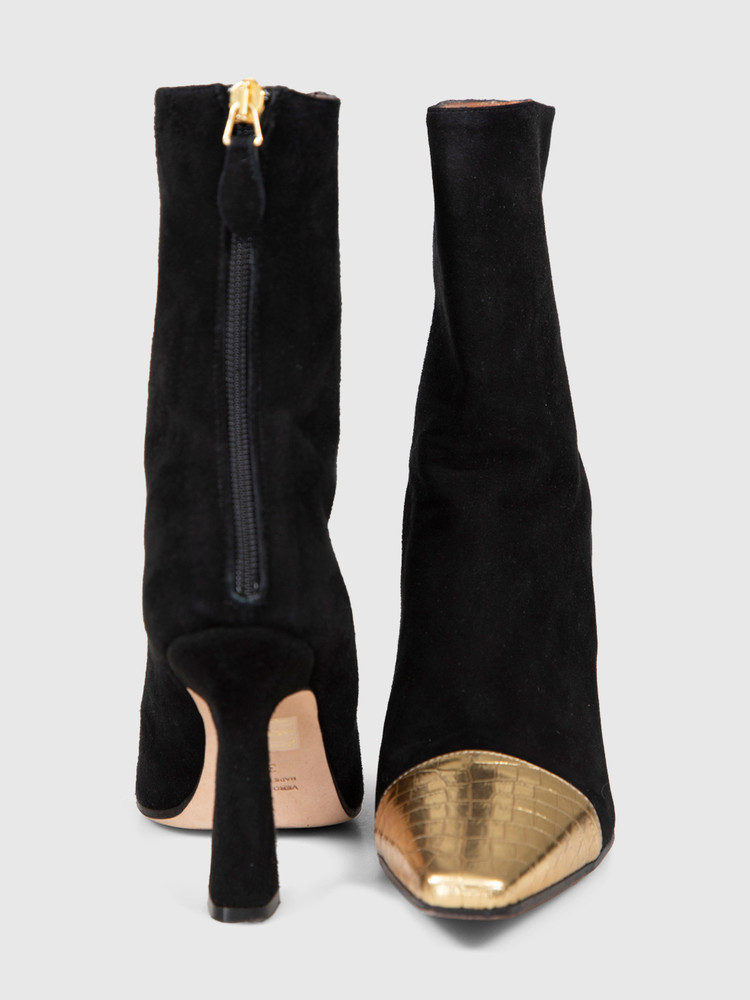 Paris Texas Black Suede Gold Cap Toe Boots