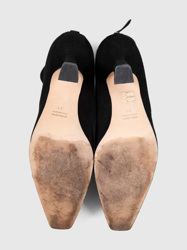 Paris Texas Black Suede Gold Cap Toe Boots