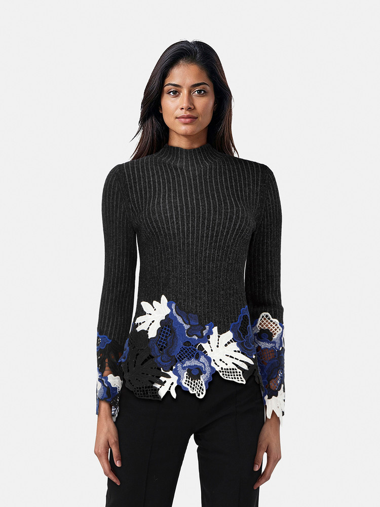 3.1 Phillip Lim Black Wool Knit Lace Trim Jumper